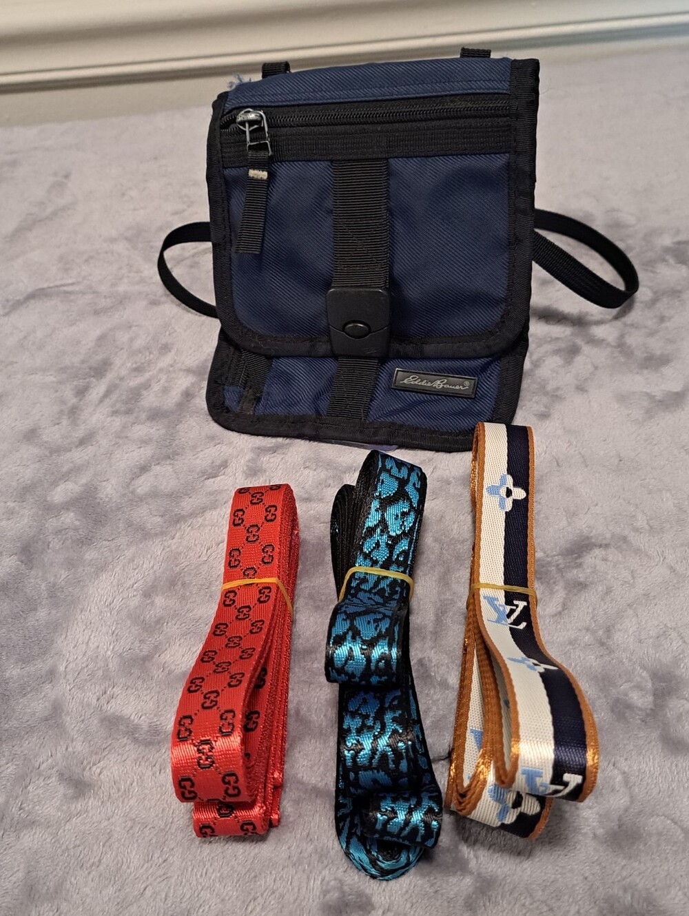 Eddie Bauer Navy  Crossbody Travel Pouch With 3 Bundles of Fashion luxury Ribbon